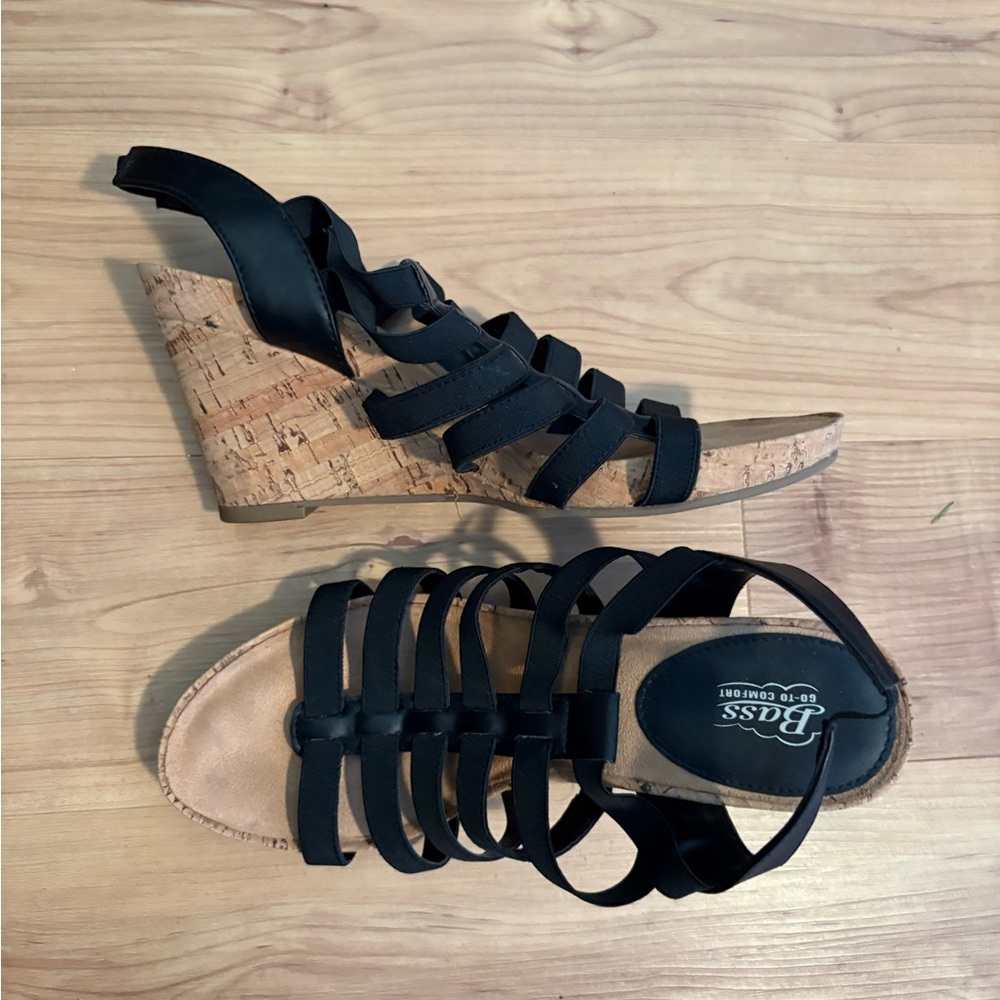 Bass Black Cork Wedge Sandals